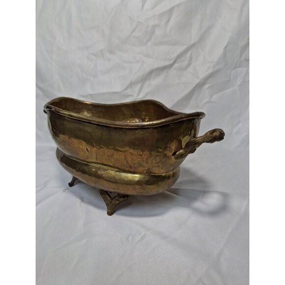 Hosley International Solid Brass Hammered Design Oblong With Handles Planter Pot - Picture 5 of 11